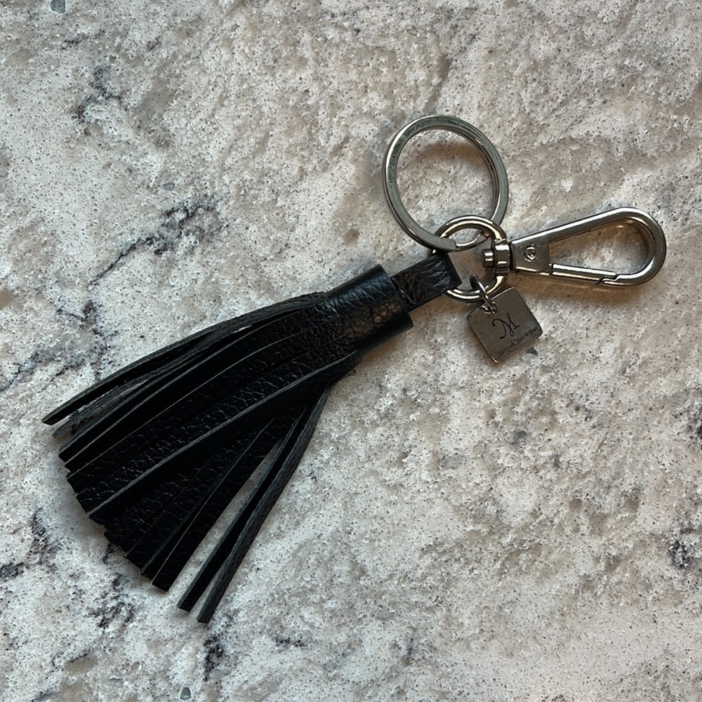 Martin & MacArthur Black Leather Tassel Keychain
